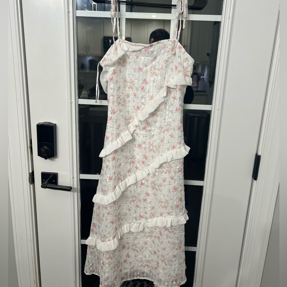 Endlessly Adored White Floral Print Tie-Strap Midi Dress